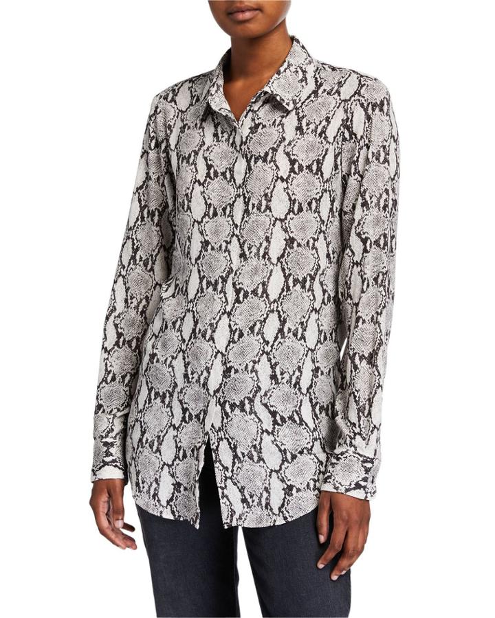 Snake-print Button-down Top