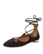 Dancer Suede Lace-up Flat, Black