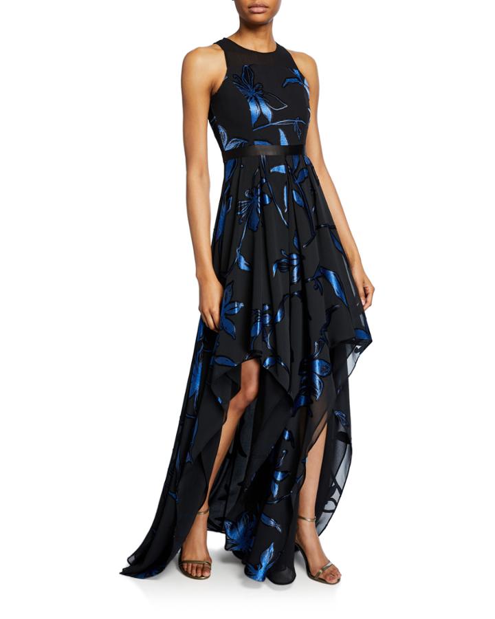 Blossom Burnout Handkerchief Hem Gown