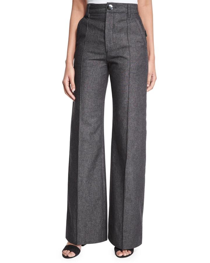 Bowie Wide-leg Denim Pants, Black