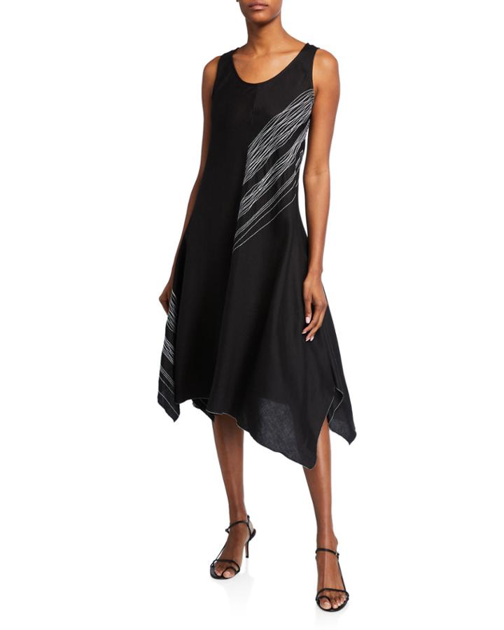 Embroidered Asymmetric Trapeze Dress