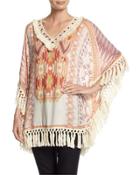 Printed Tassel-trim Poncho,