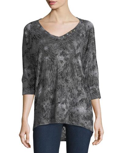 3/4-sleeve Graphic Henley Tee