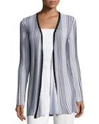 Ribbed Open-front Striped Cardigan, Gray Pattern