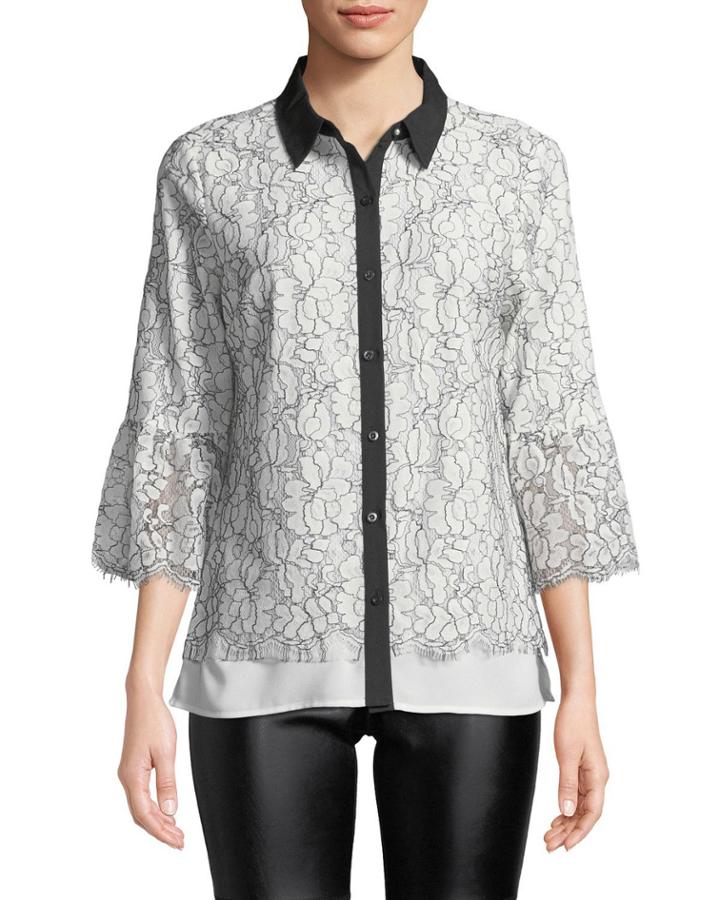 Lace Button-front Blouse