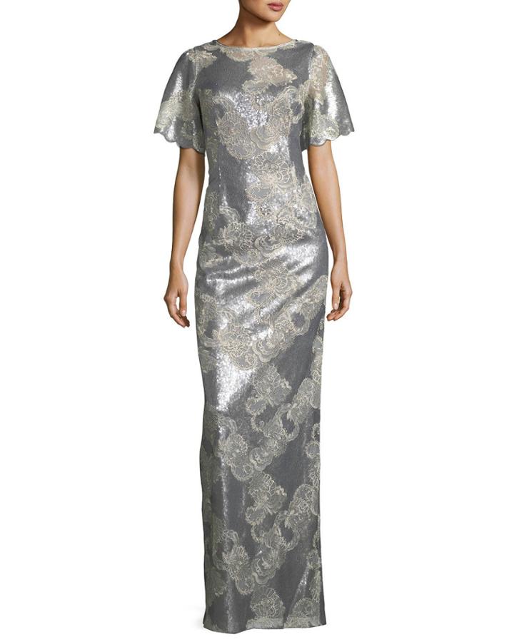 Metallic Floral Scoop-back Gown
