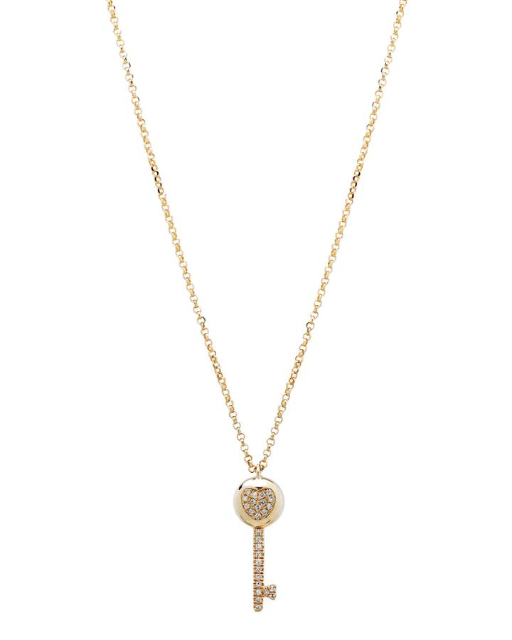 14k Diamond Key Pendant Necklace