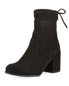 Shorty Suede Back-tie Bootie, Black