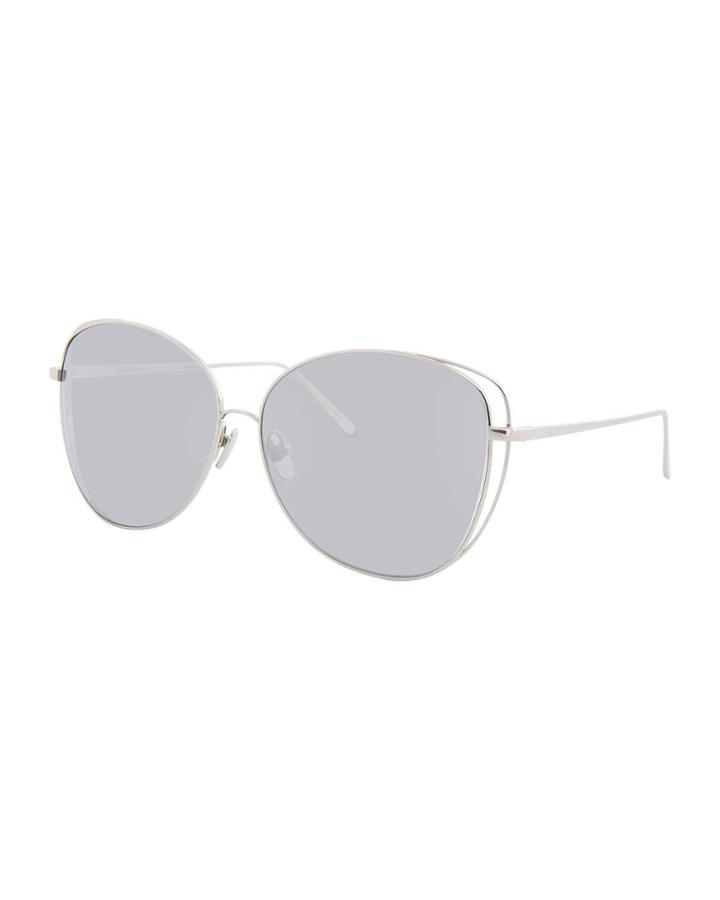 Open-inset Mirrored Cat-eye Sunglasses, White Gold