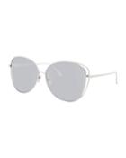 Open-inset Mirrored Cat-eye Sunglasses, White Gold