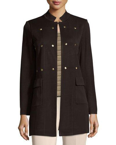 31l Stud-embellished Knit Jacket, Brown