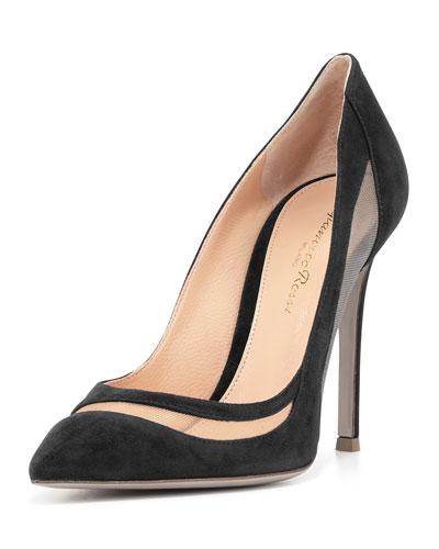 Suede & Tulle Keyhole Pump