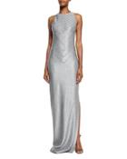 Asha Chevron-sequined Sleeveless Gown, Gray