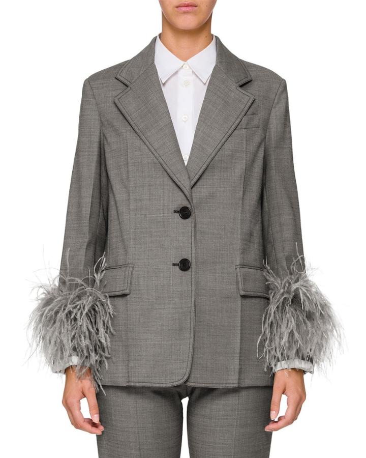 Feather-embellished Two-button Jacket