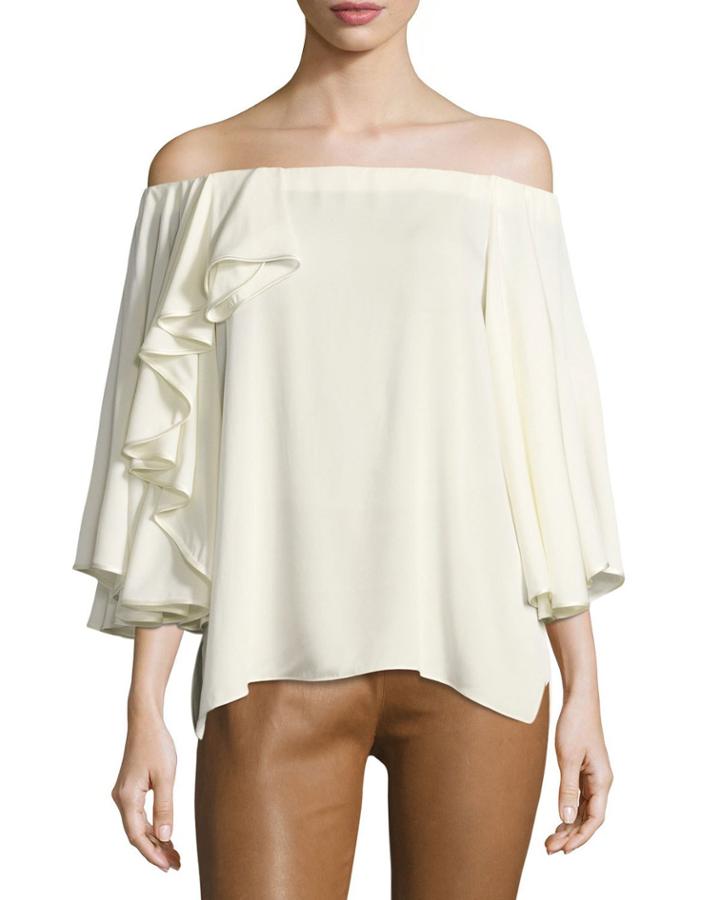 Off-the-shoulder Ruffled Silk Georgette Blouse