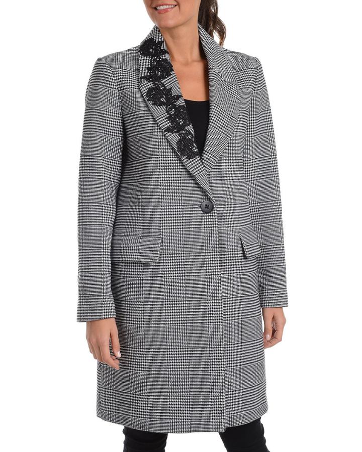 Glen Plaid Lace Detail Topper Jacket