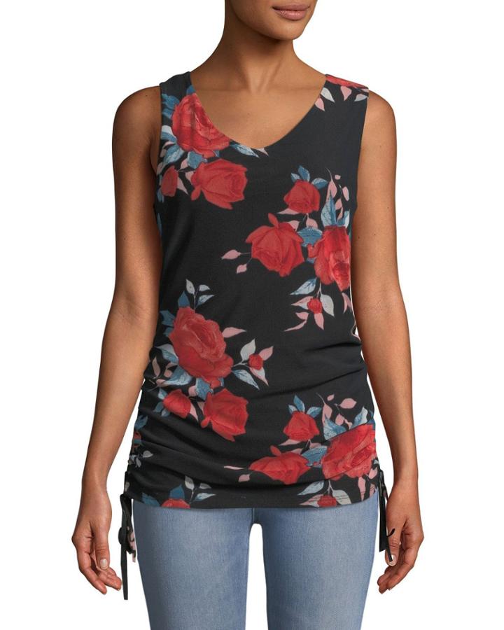 Rose-print Side-ruched Tank Top