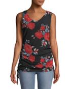 Rose-print Side-ruched Tank Top