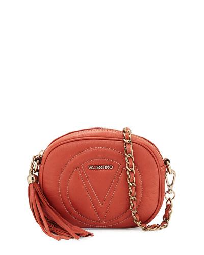 Nina Round Leather Crossbody Bag, Rust