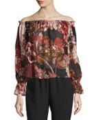 Remi Printed Silk Off-the-shoulder Top,