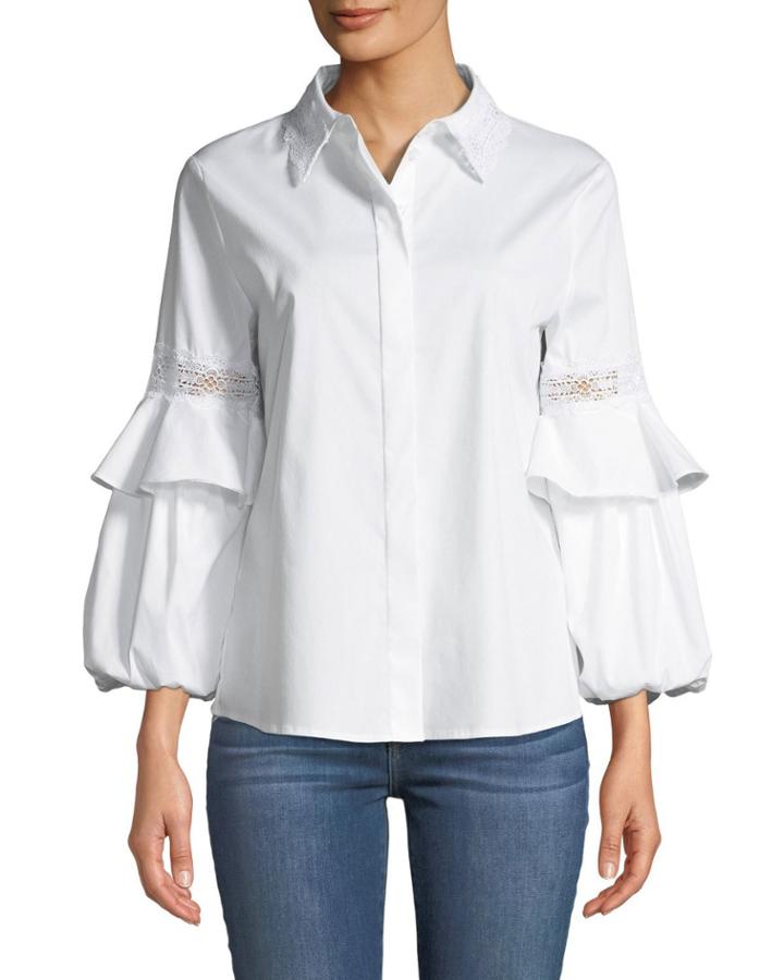 Lace-embroidered Button-front Blouse