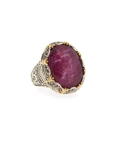 Silver & 18k Oval Ruby, Quartz & Topaz Cocktail Ring