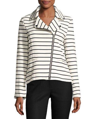 Striped Asymmetric Zip-front Blazer