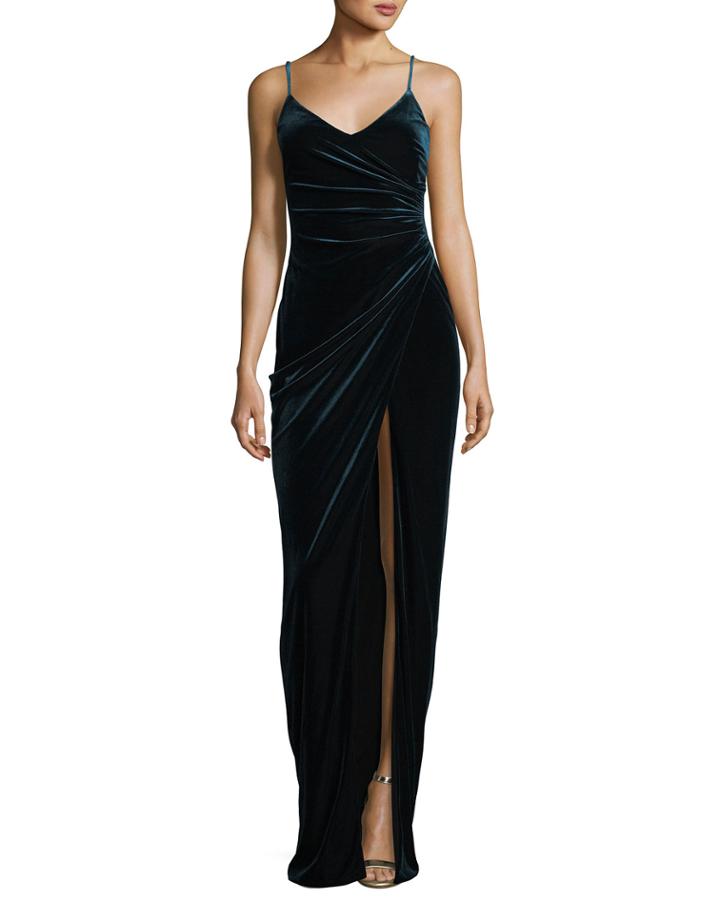 Bowery Sleeveless V-neck Velvet Evening Gown