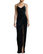 Bowery Sleeveless V-neck Velvet Evening Gown