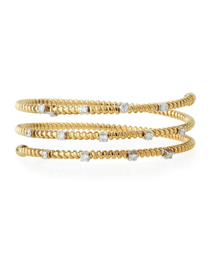 14k Yellow Gold Three-row Diamond Bangle.