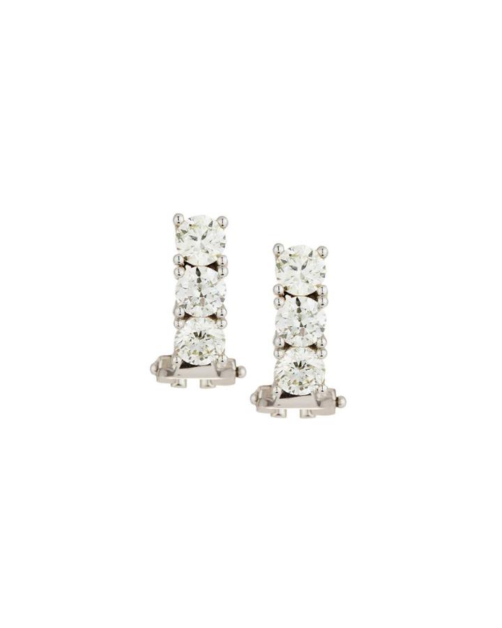 14k Three-diamond Hoop Earrings