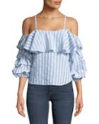 Cold-shoulder Ruffle-tiered