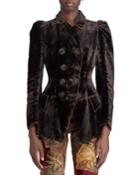 50th Anniversary Bettie Double-breasted Velvet Jacket W/ Puff-sleeves