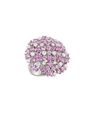 18k Pink Sapphire & White Diamond Cluster Ring,