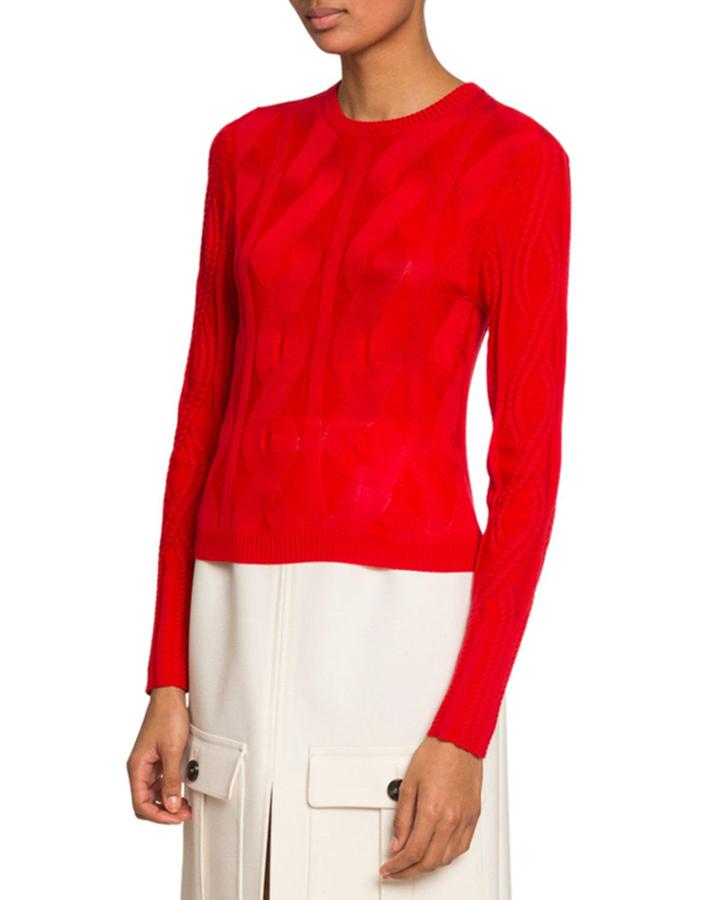 Crewneck Cable-knit Wool-silk
