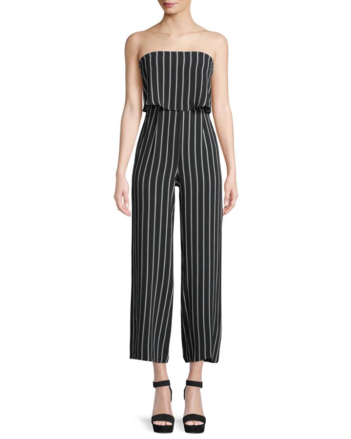 Woven Off-shoulder Striped Jumpsuit