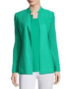 Lace-sleeve Knit Jacket, Green