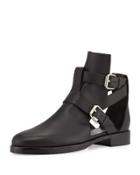 Double-buckle Open Leather Boot, Black