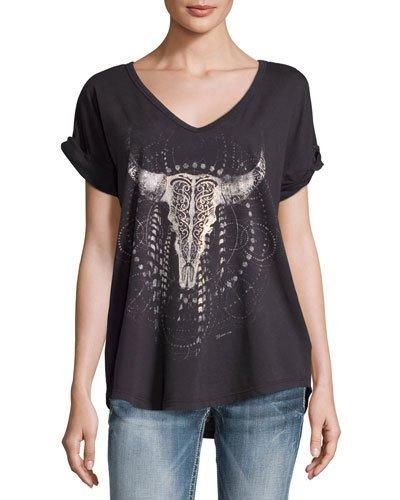 Short-sleeve Longhorn Graphic Tee, Black