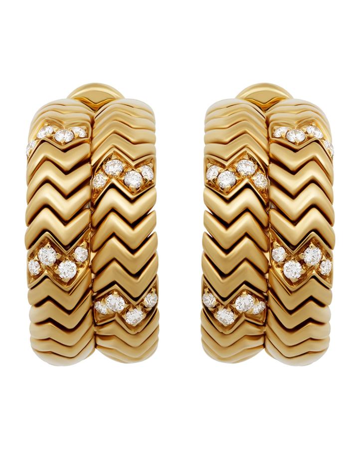 Estate 18k Yellow Gold Spiga Diamond Hoop Earrings