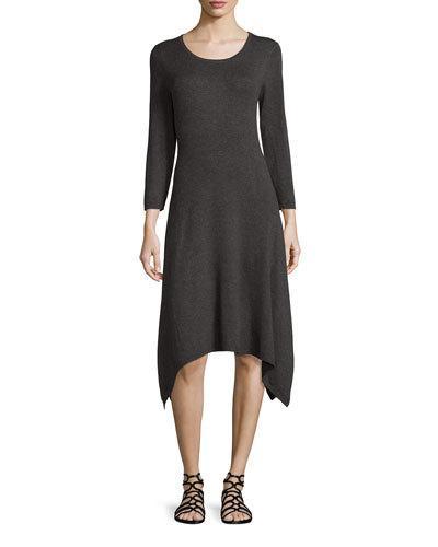 Bracelet-sleeve Sharkbite-hem Sweaterdress, Heather Charcoal Gray