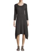 Bracelet-sleeve Sharkbite-hem Sweaterdress, Heather Charcoal Gray