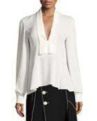 V-neck Silk Blouse, White