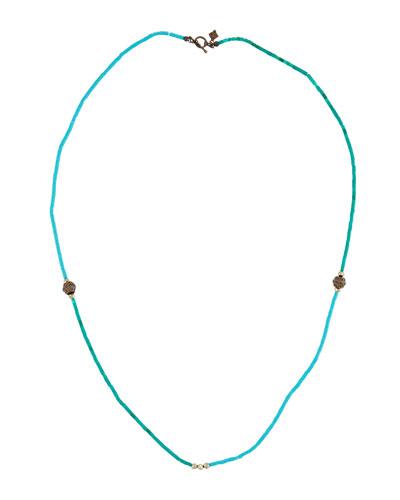 Long Simulated Turquoise & Malachite Beaded Necklace