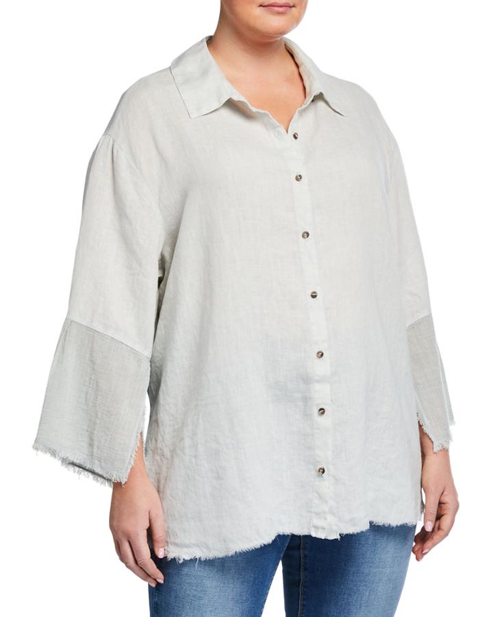Plus Size Neta Button-down Distressed Blouse