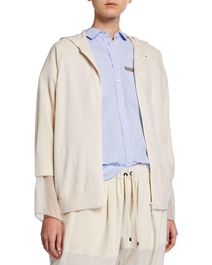 Monili-beaded Sheer-sleeve Hooded