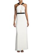 Sleeveless Two-tone Crepe Gown, Off White/black