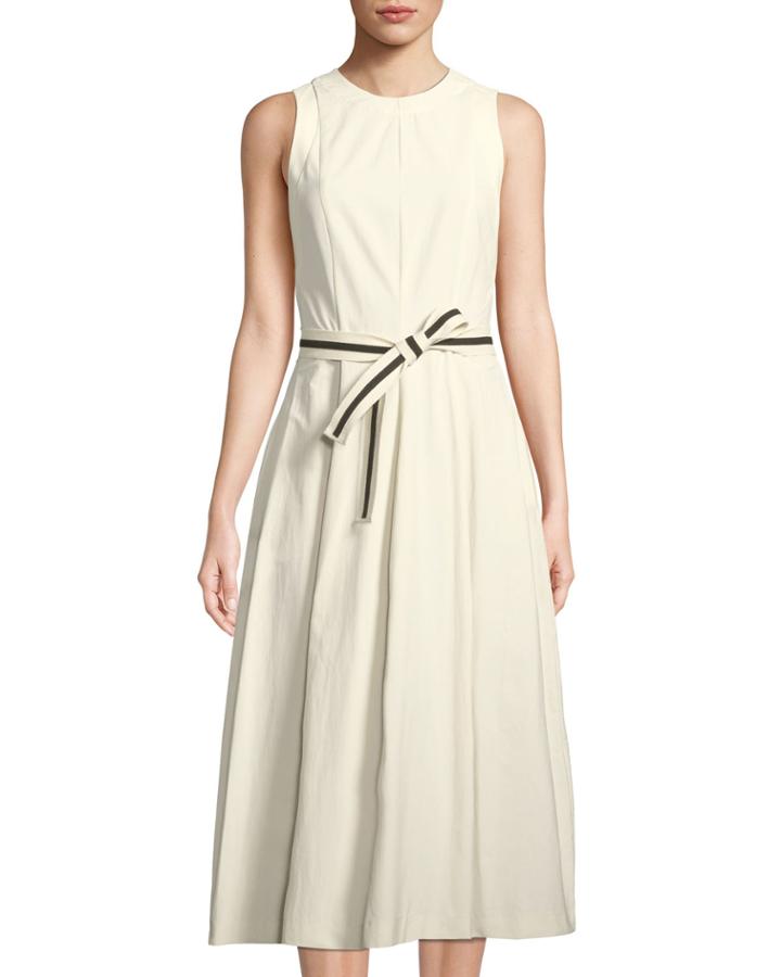 Sleeveless Midi Dress W/monili-trim Belt