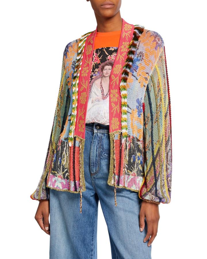 Metallic Fringed Patchwork Cardigan