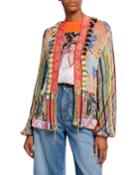 Metallic Fringed Patchwork Cardigan